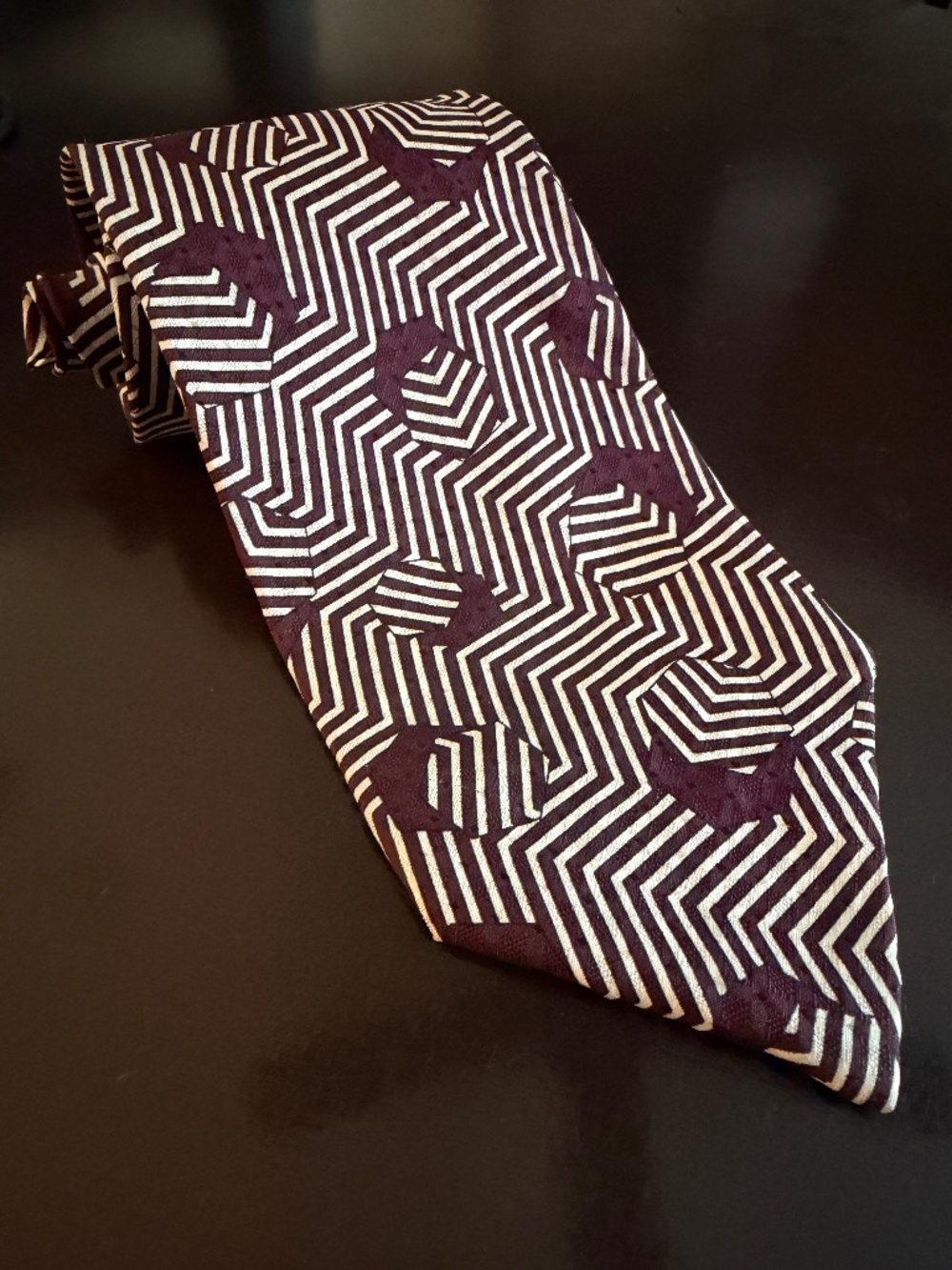 Vintage Robert Talbott Studio Carmel Valley Silk Necktie Burgundy Cream Zig Zag